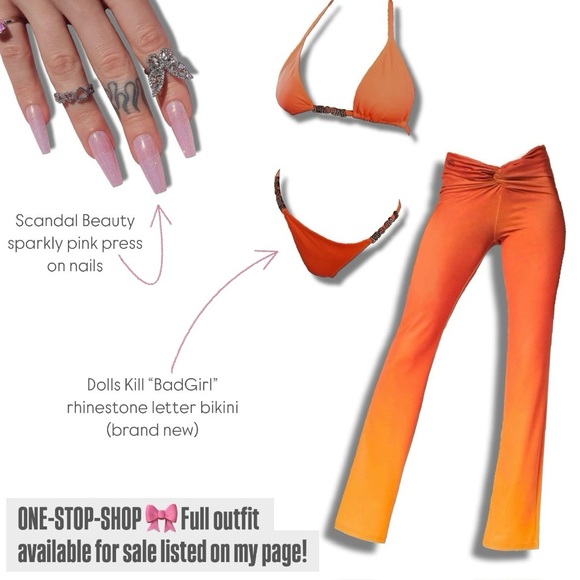 I.AM.GIA Adrina Stretchy Orange Red Ombre Twist Waistband y2k hot flare pants - Picture 3 of 10